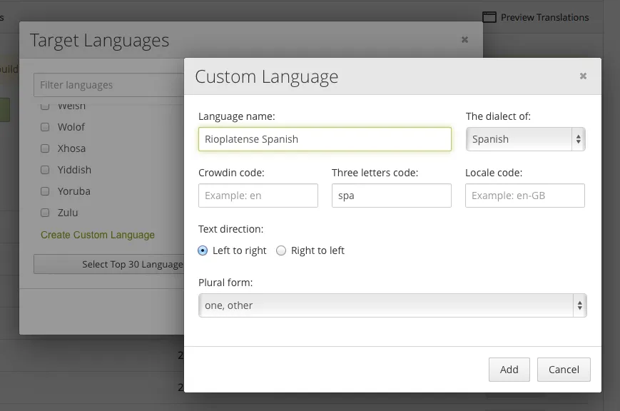 Manage Custom Languages on Crowdin